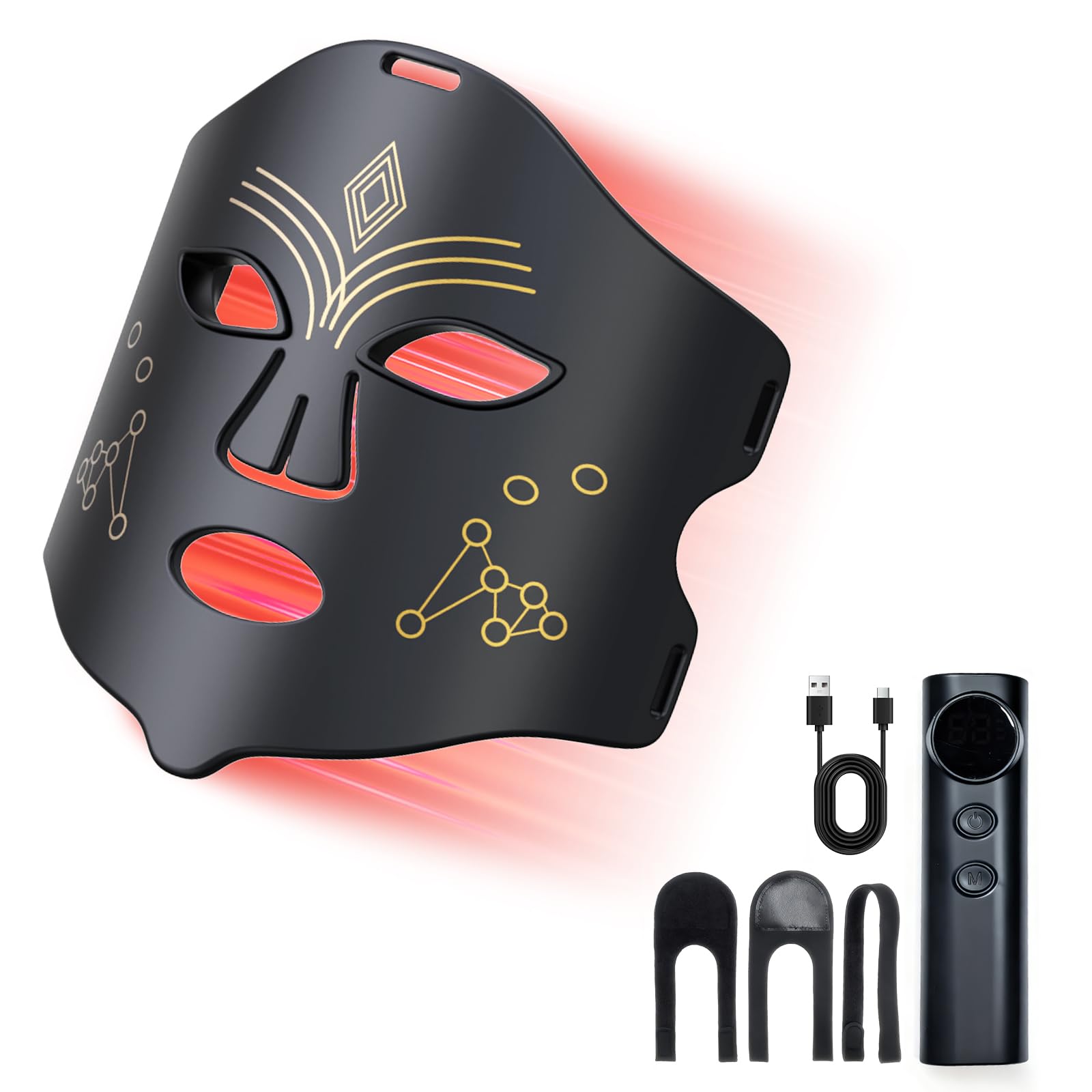 Red Light Mask for Face LED Face Mask with 4 Modes 3 Brightness USB Charging Adjustable Headband for