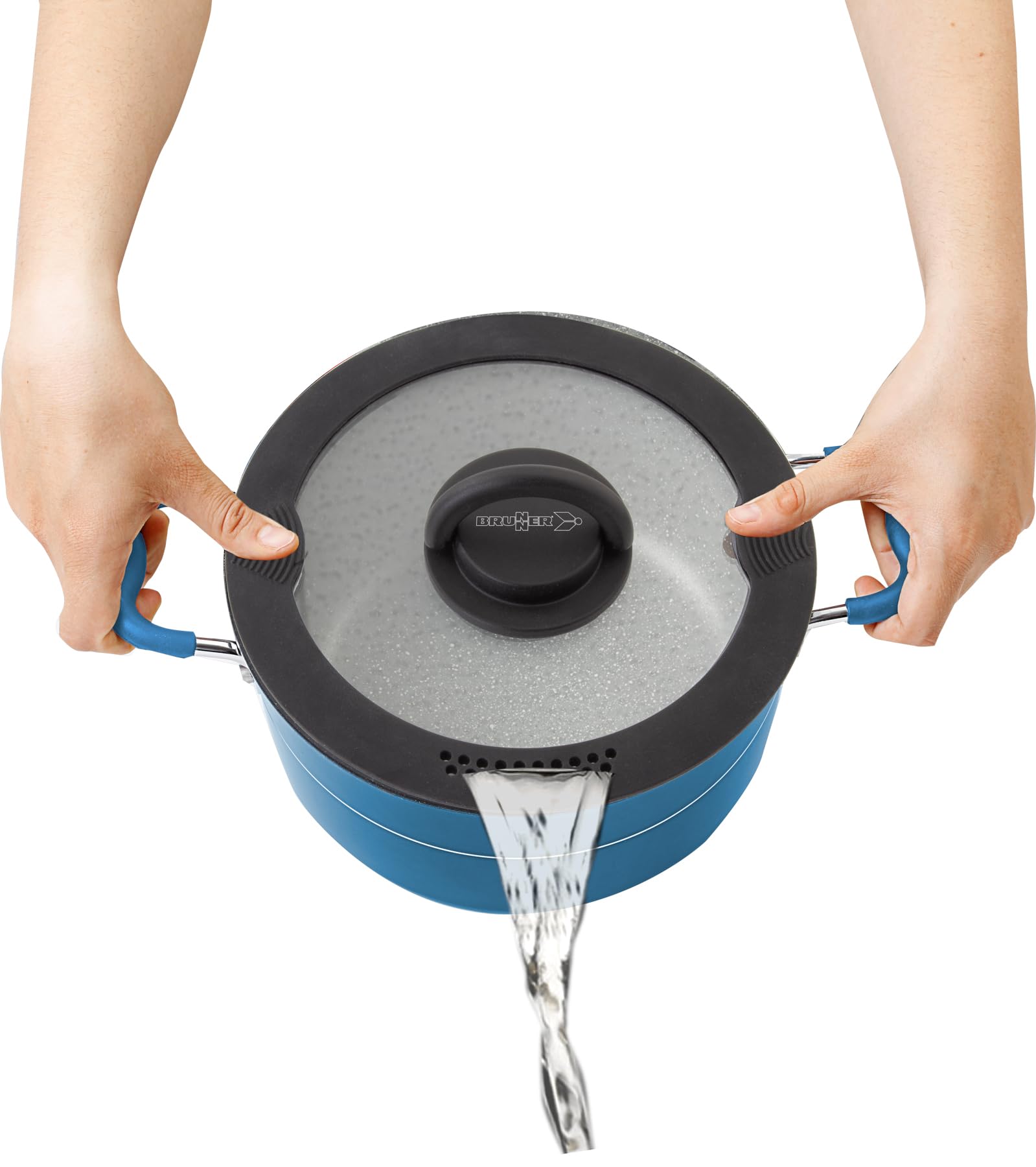 Brunner Carezza Magnetogrip - Juego de utensilios de cocina - Ollas y sartenes de cerámica antiadherentes compatibles con inducción para caravana, caravana y barco - Diseño apilable que ahorra espacio