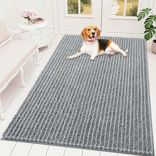 Image of OLANLY Dog Door Mat for Muddy Paws 59x35, Ultra-Absorbent Chenille Mud Mat