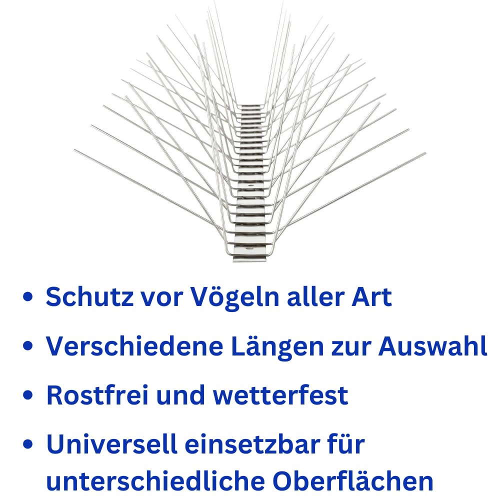 Taubenabwehr Spikes aus Edelstahl – 6-reihiger Taubenschutz & Vogelabwehr für Balkon Dach Fensterbank – wetterfest rostfrei langlebig Vogelschreck System – 5 Meter Länge (10 x 50 cm)