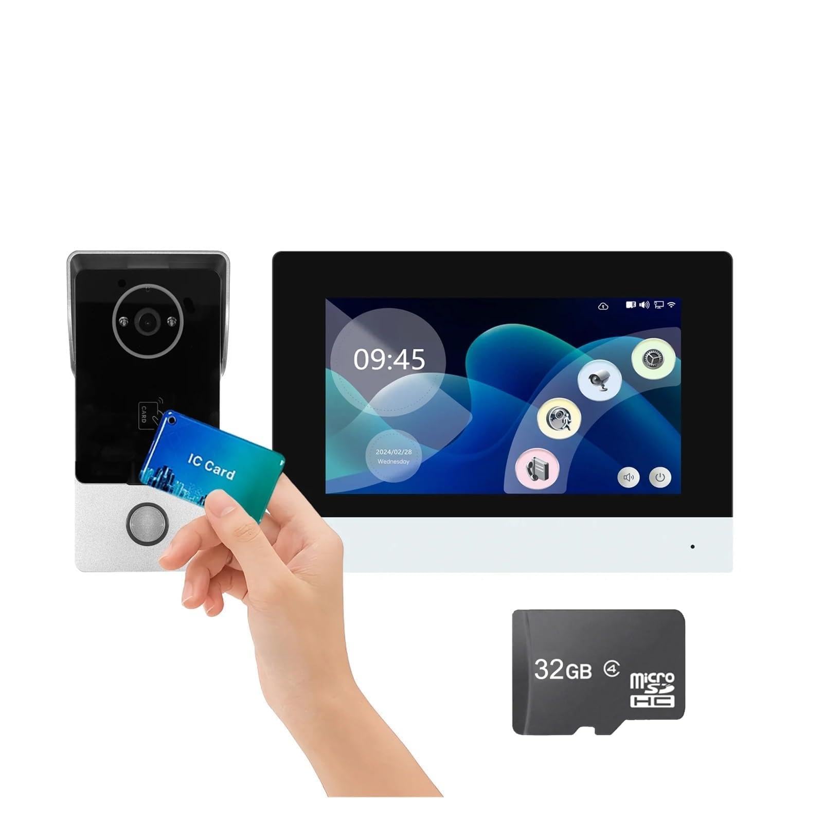 Dzwonek do drzwi AN 2-Wire z 7-calowym ekranem LCD, wideodomofonem, Wi-Fi RFID, noktowizorem 1080P, monitoringiem Tuya dla willi D4B Szeroki kąt(1to1 7inch TF 32GB)