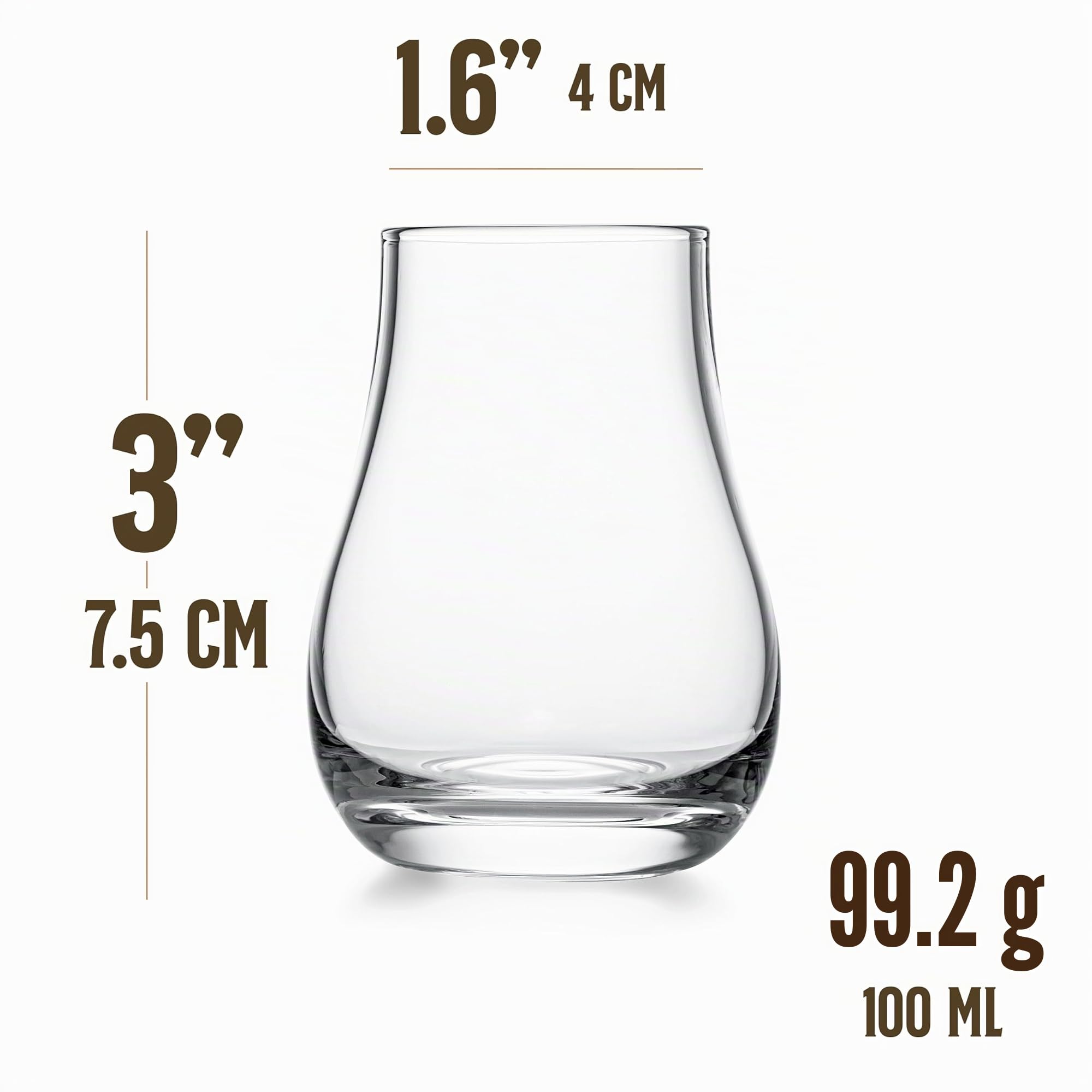 Bicchieri da degustazione per whisky, scotch, borboni, set da 6 | Copitas professionali a forma di tulipano senza stelo da 99,2 g | piccoli snifters di cristallo regalo per sorseggiare liquori