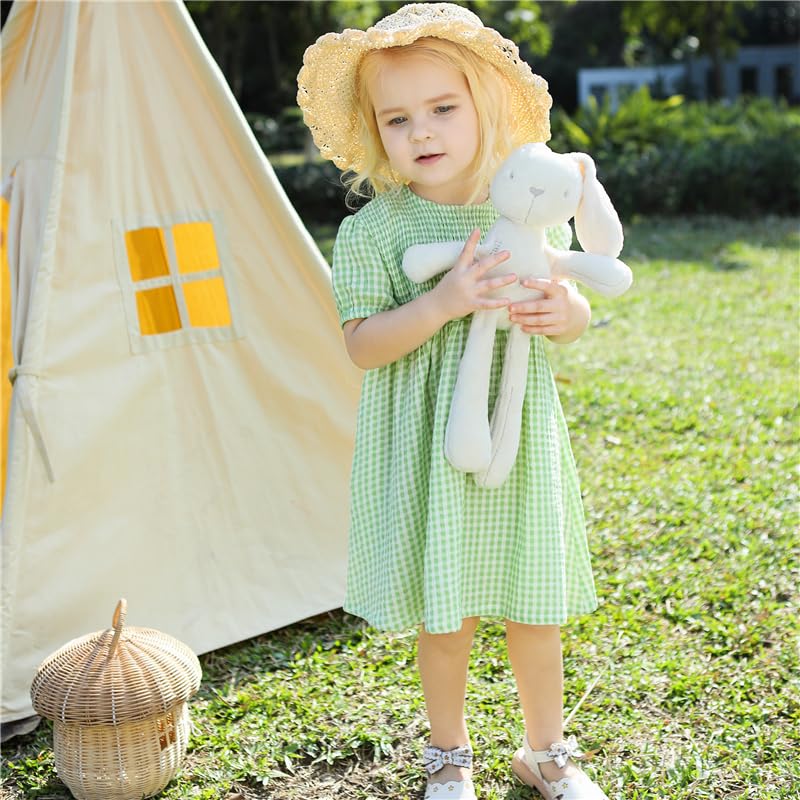 Gingham Toddler Girls Dress Muslin Cotton Girls Smocked Dress Puff Sleeve Summer Casual Little Girls Dresses2