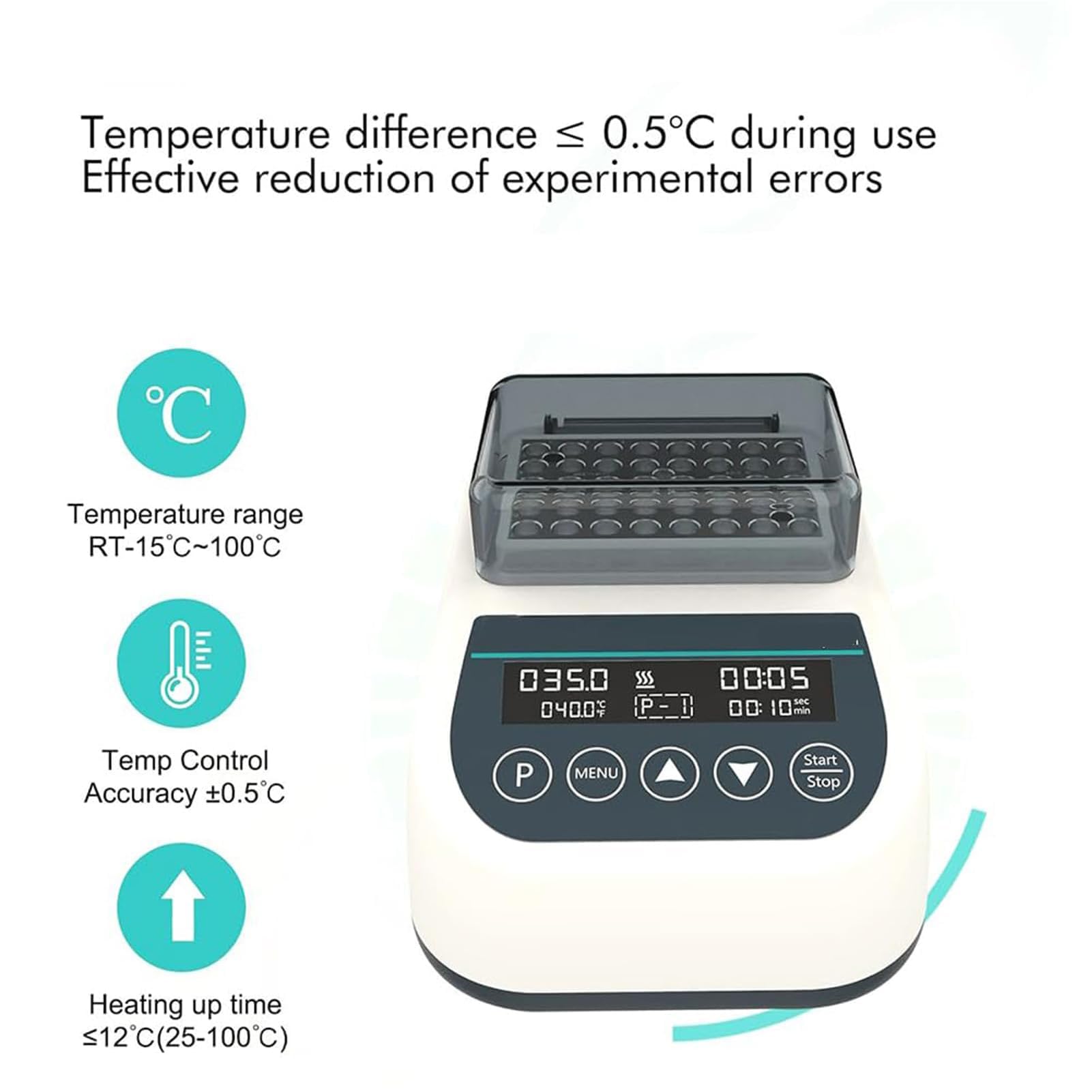 Incubadora de Baño Seco Digital, Calentador de Bloque de Laboratorio, Control Termostático de Temperatura Preciso, 9 Modos Programables y Pantalla LED para PCR, Preparación de Muestras MDB100C