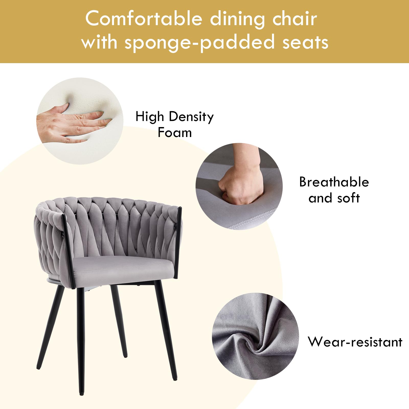 Set di 4 Sedie da Pranzo in Velluto con Schienale,Grigio Chiaro