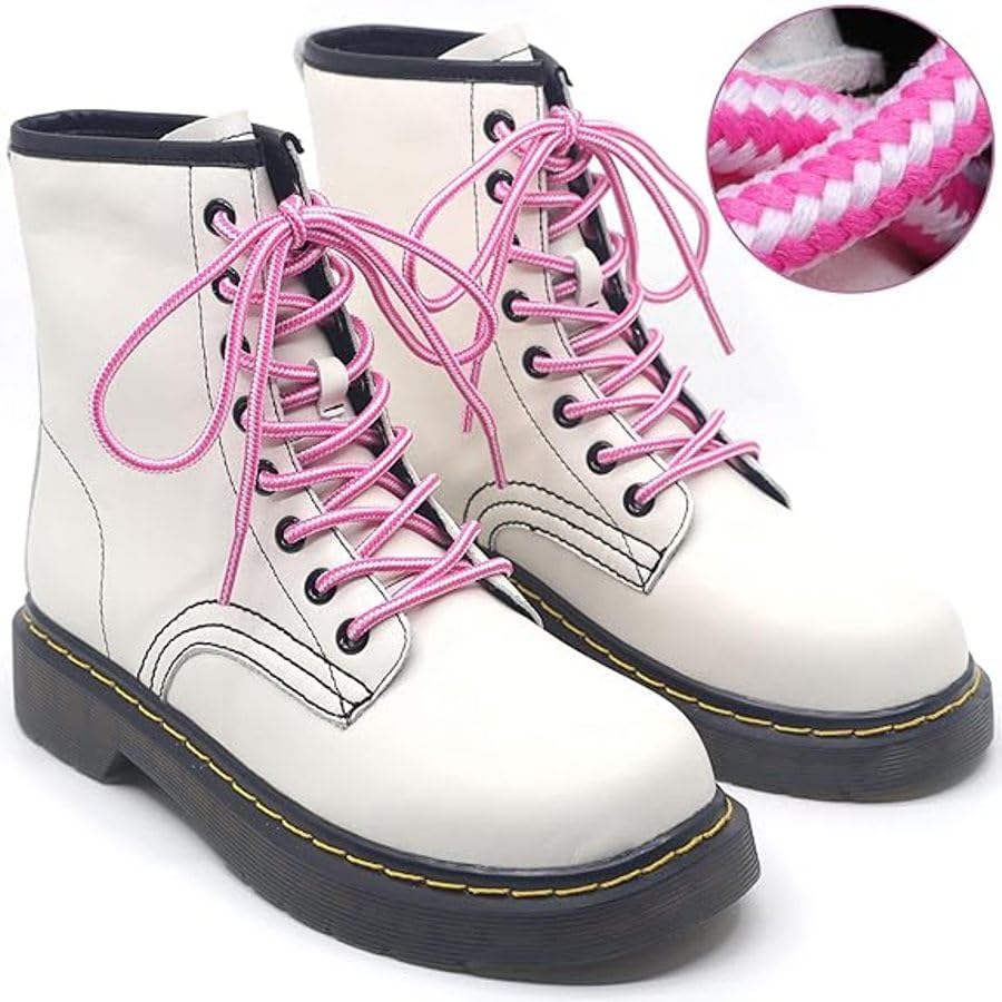 Image of Round Shoelace (2 Pair) Boot Laces Running, Sports, Gym, Casual Dual Coloured Striped Shoe String
