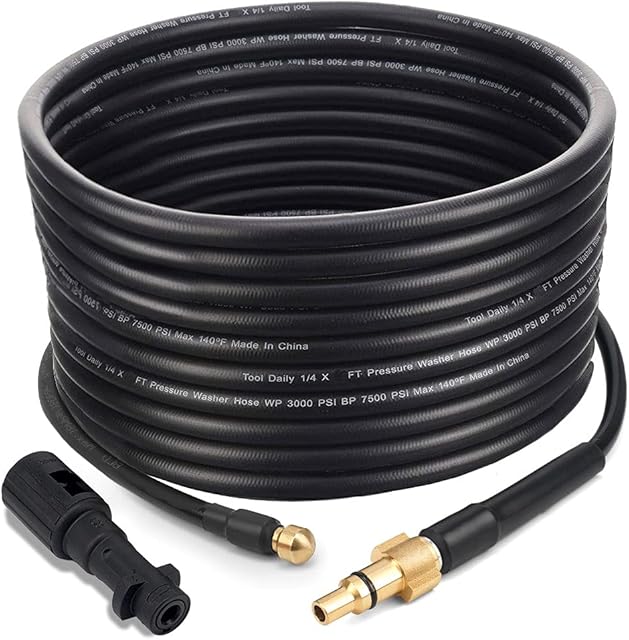 Emoobin Professional High Pressure Drain Pipe 15M/50FT, 2300 PSI / 160 BAR Drain and Pipe Cleaning Hose Kit with Adapter for Karcher K-Series (15)
