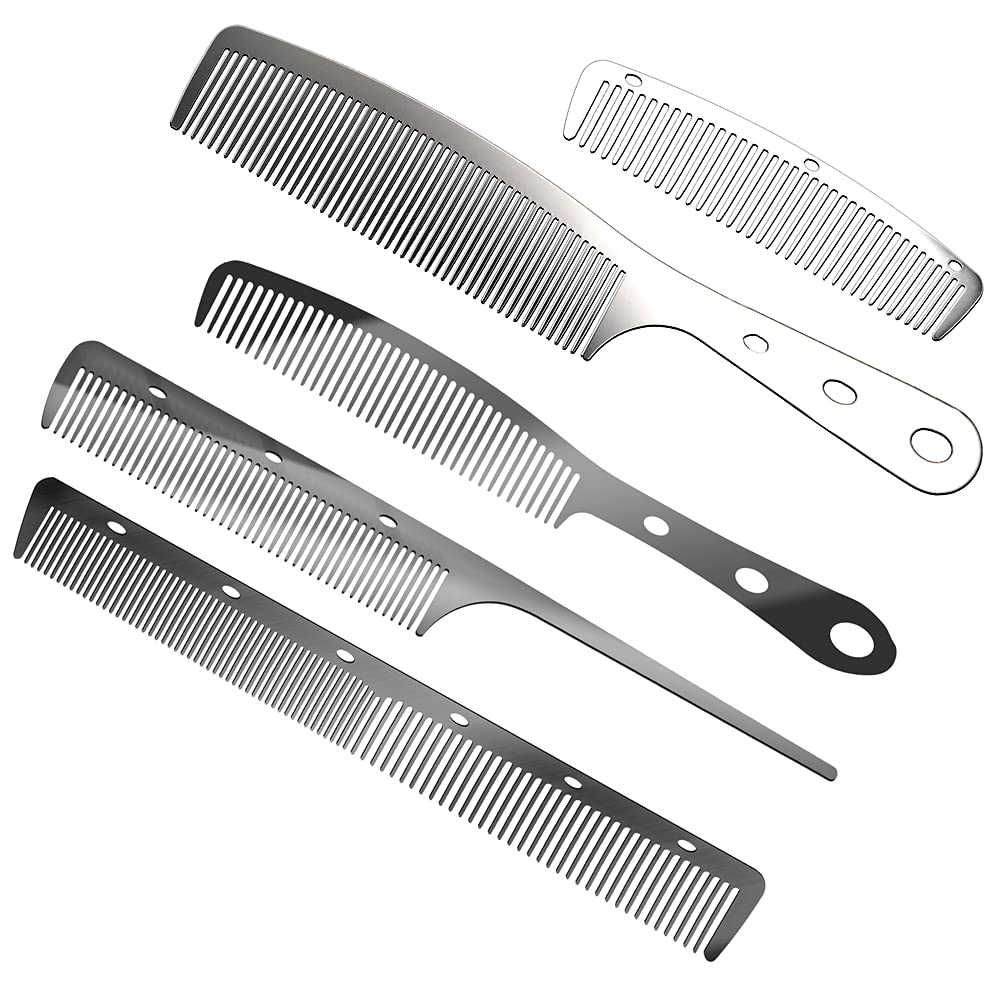 5pcs Metal Anti Static Barber Combs Stainless Steel Hair Comb Cutting Hair Styling Hairdressing Comb set for Men Women Salon (S1)