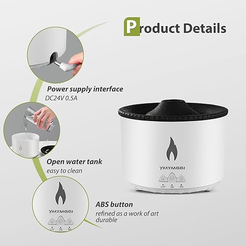Miniatura 5 de Difusor de volcán humidificador de aceite de aromaterapia con 2 modos de niebla, temporizador de 12.2 fl oz y apagado automático sin agua, doble
