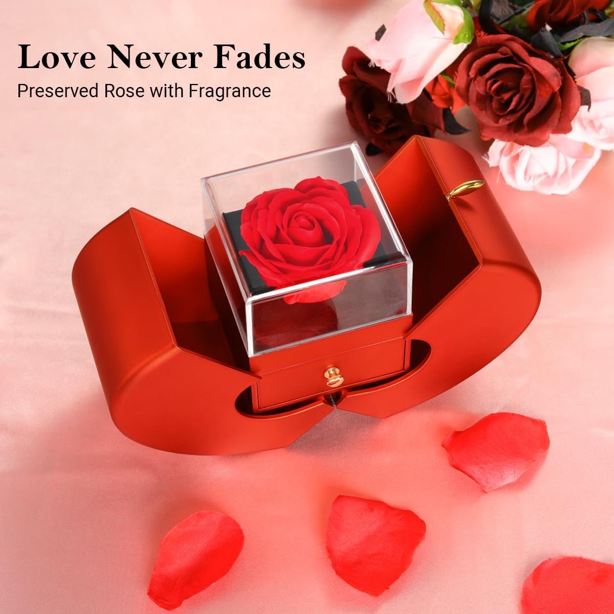 Emibele Preserved Rose Gifts for Women, Eternal Flower Rose Box with Heart Necklace, Romantic I Love You Gifts for Her Women Wife Mom Grandma on Valentines Mothers Day Birthday Anniversary - Image 2