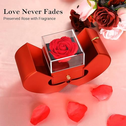 Miniatura 2 de Emibele Collar de rosa real preservada con corazón, flores eternas y collar de corazón de cristal, regalos románticos para mujeres, mamá, esposa,