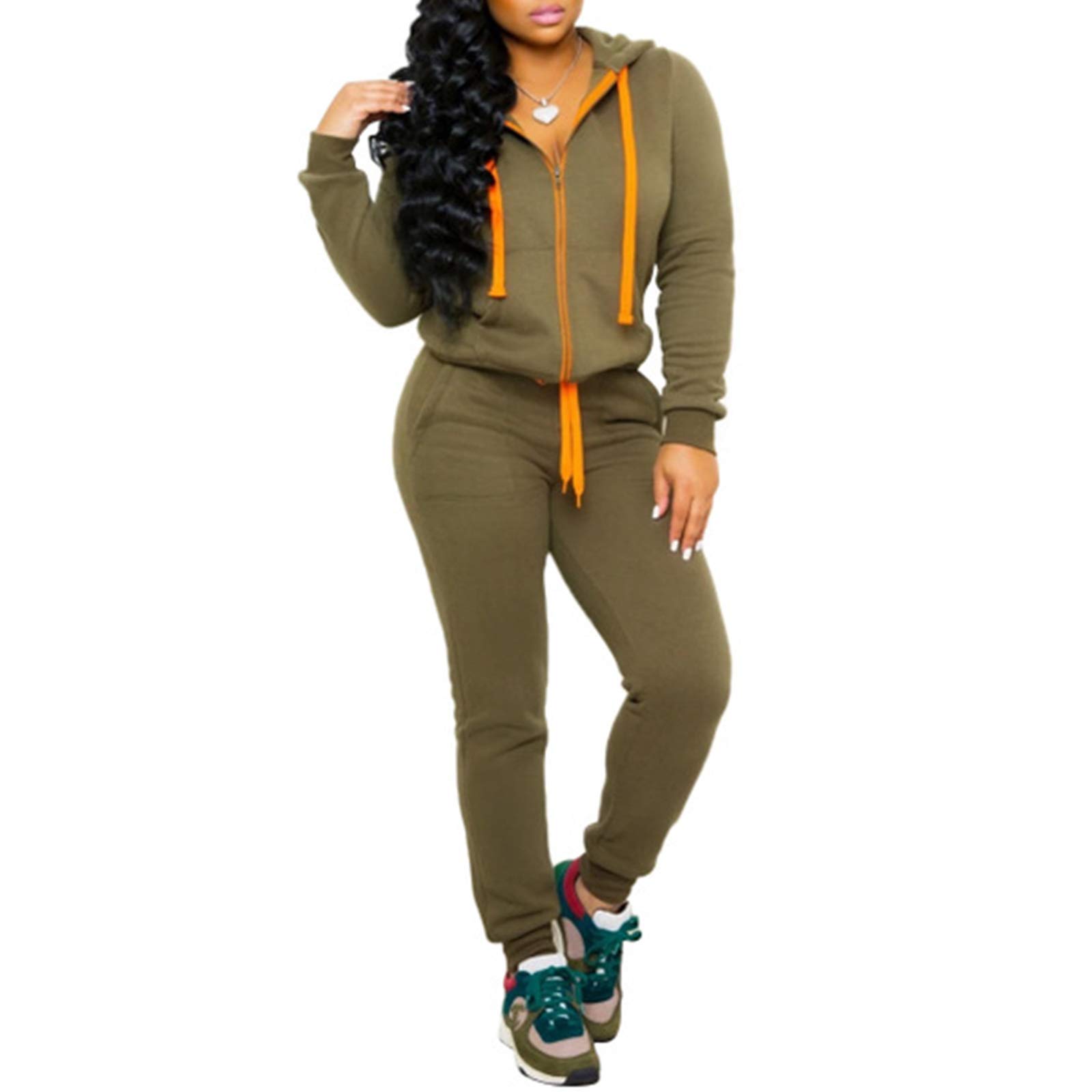 Women Solid 2 Piece Hoodies Outfits Top and Pants Sport Jumpsuits Sweatsuit Set
