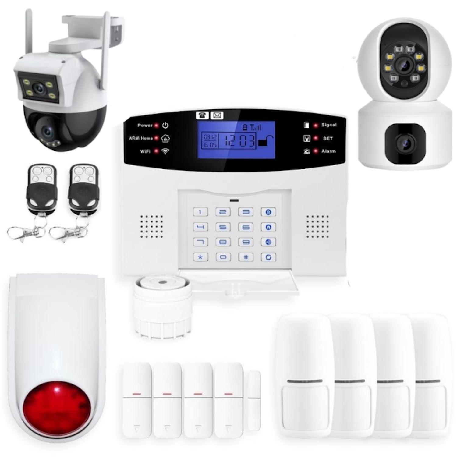 LIFEBOX Allarme Casa Senza Fili GSM con 2 Telecamere Doppia Lente, Supporto Vocale in Francese, Controllo del Sistema tramite Telefono, Bianco