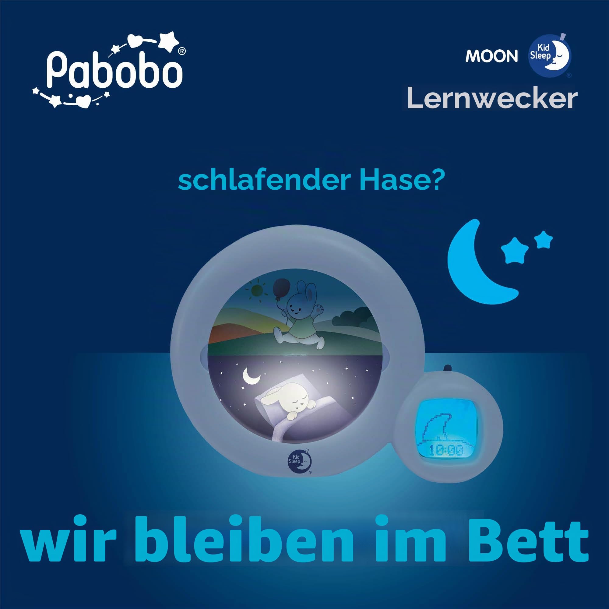 Pabobo Kid Sleep - Mond 3 in 1 (Nachtlicht, Anzeige & Wecker) - Kinder pädagogische musikalische Wecker - Tag / Nachtlicht - weiß