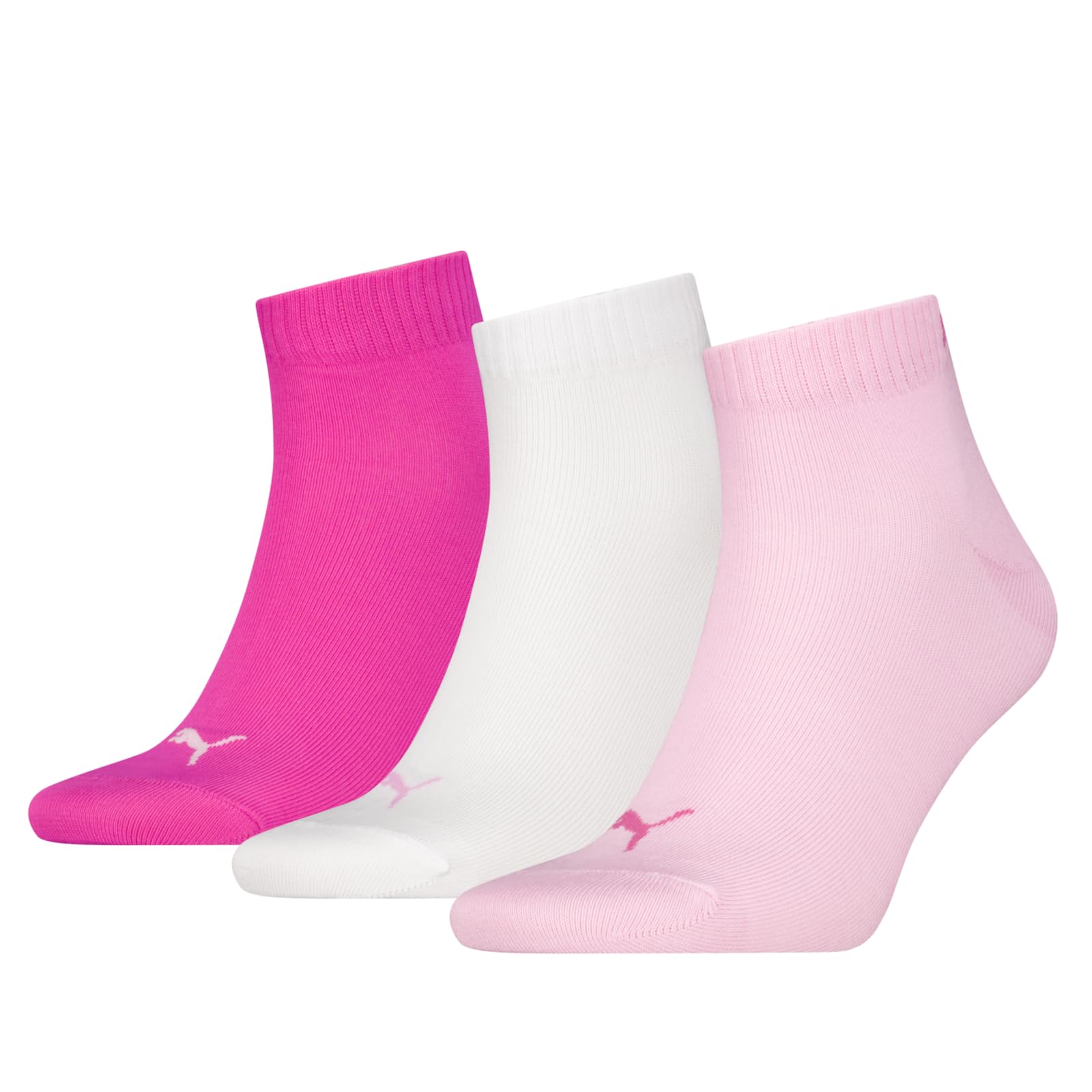 PUMA Sports Ankle Trainer Socks Unisex Quarters (3 Pair Packs) Everyday Comfort - Pink Lady UK 2.5-5