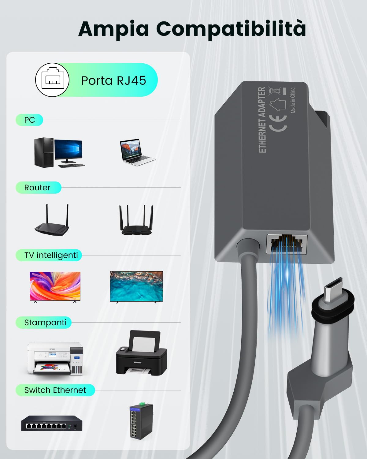 Mwin Adattatore Ethernet per Starlink Gen 2 - Accessori Starlink per Kit Internet Satellitare V2, Adattatore Ethernet Powerline per Rete Esterna Cablata Veloce e Stabile, Lunghezza del Cavo: 89 cm