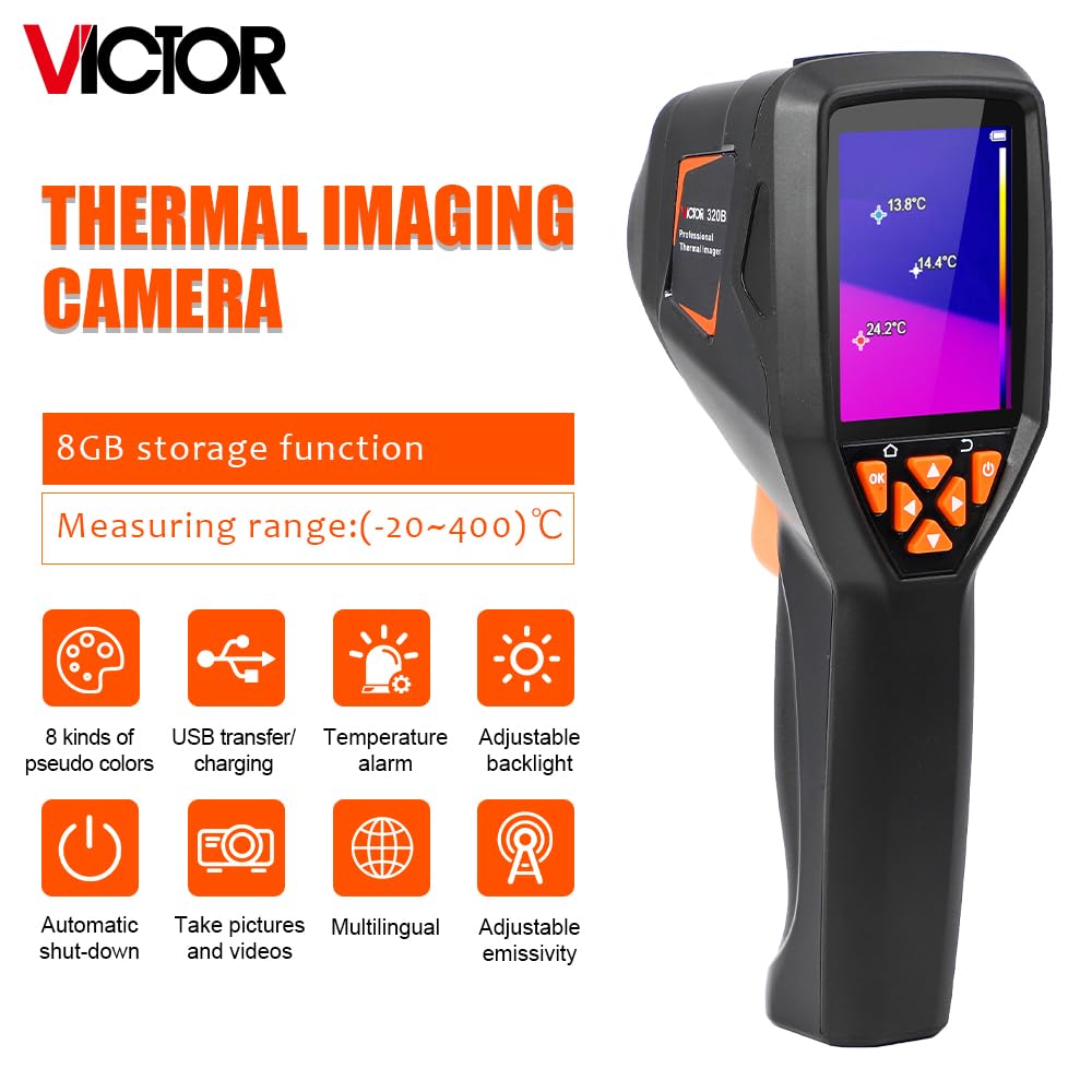 YuqiaoTime Victor VC320/VC320BInfrared Thermal Imager Digital Camera Circuit Industrial Testing Thermometer Floor Heating Tube Handheld Hunt Heating Detector(VC320B 256 * 192)