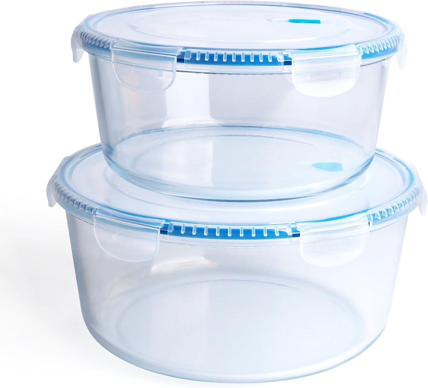 Large Borosilicate Tempered Glass Food Storage Containers with BPA-Free Lids, [2 Pack] Round Airtight Food Containers (100oz+64oz). Microwave, Oven, Freezer and Dishwasher Safe.
