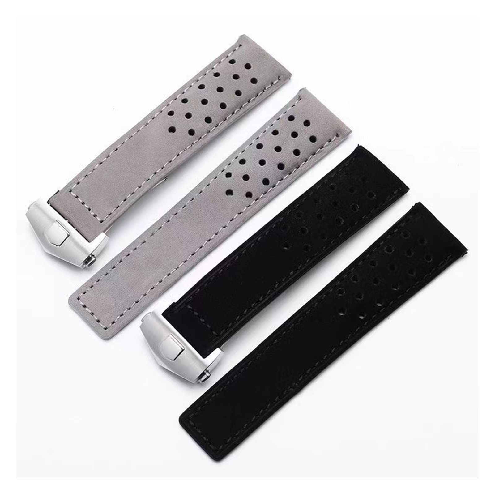 Generico Run Ken Compatibile con cinturino in vera pelle con ETICHETTA Cinturino da uomo di Heuer con fibbia pieghevole 20mm 22mm grigio Black Brown Cow LeaThin Banda