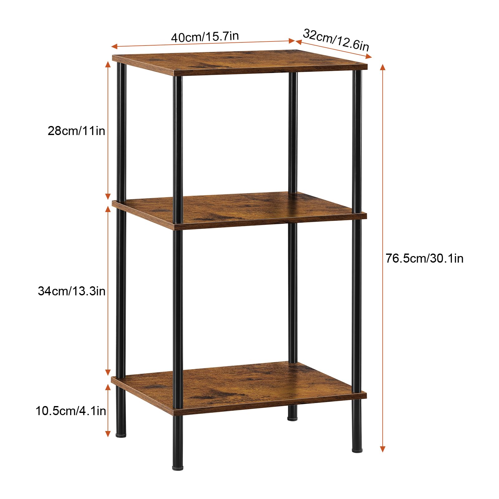 Mesa de Centro Alta con 3 Niveles y Gran Capacidad de Almacenamiento - para Salón y Espacios Pequeños (76 cm) - Estantería Multiusos de Salón/Dormitorio en Estilo Industrial de Madera y Metal