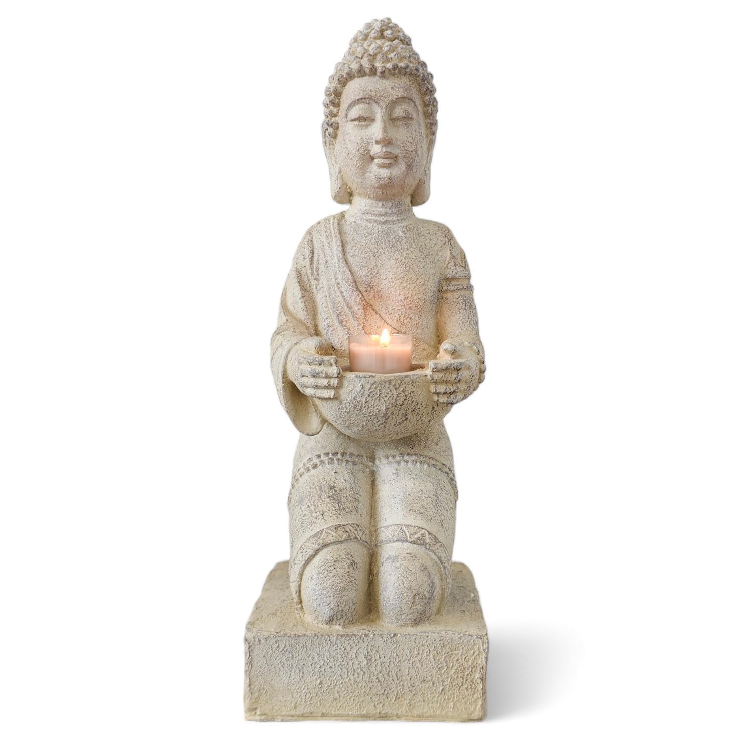 Statuetta di Buddha con portacandela 39 cm (crema)