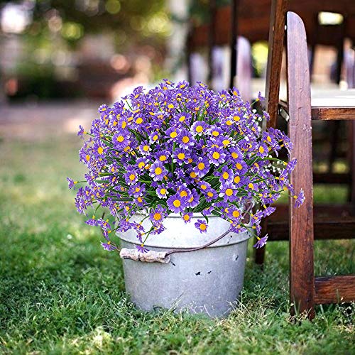 Artbloom 6 Bundles Outdoor Artificial Daisies Fake Flowers Uv Resistant Shrubs, Faux Plastic Greenery For Indoor Outside Hanging Plants Garden Porch Window Box Home Wedding Farmhouse Decor (Purple) #TOP2