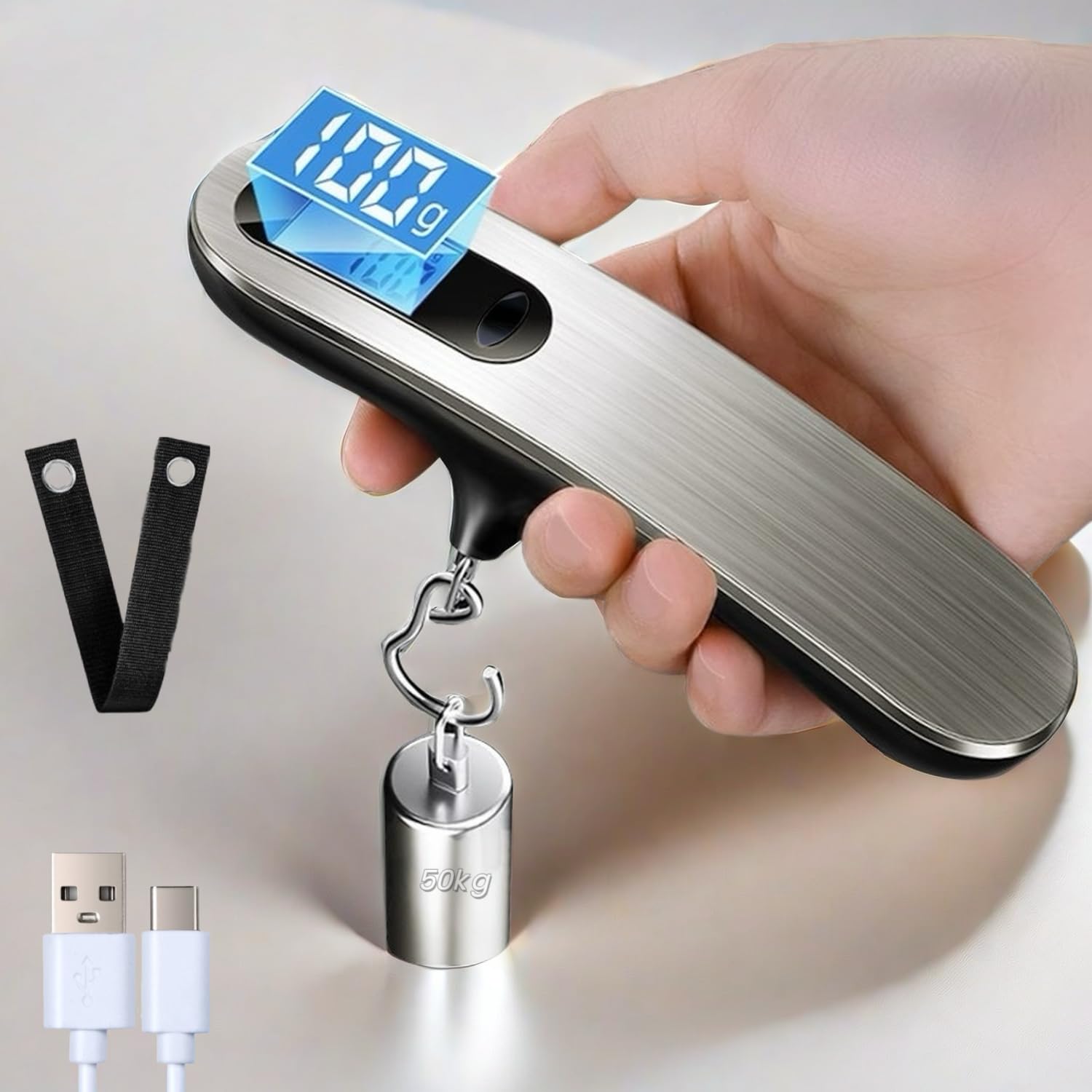 Travel Luggage Scale,USB Digital Hanging Baggage Scale for Travel,Suitcase Weight Scale with Hook for Travel Essentials,110 Pounds,Type-C Port