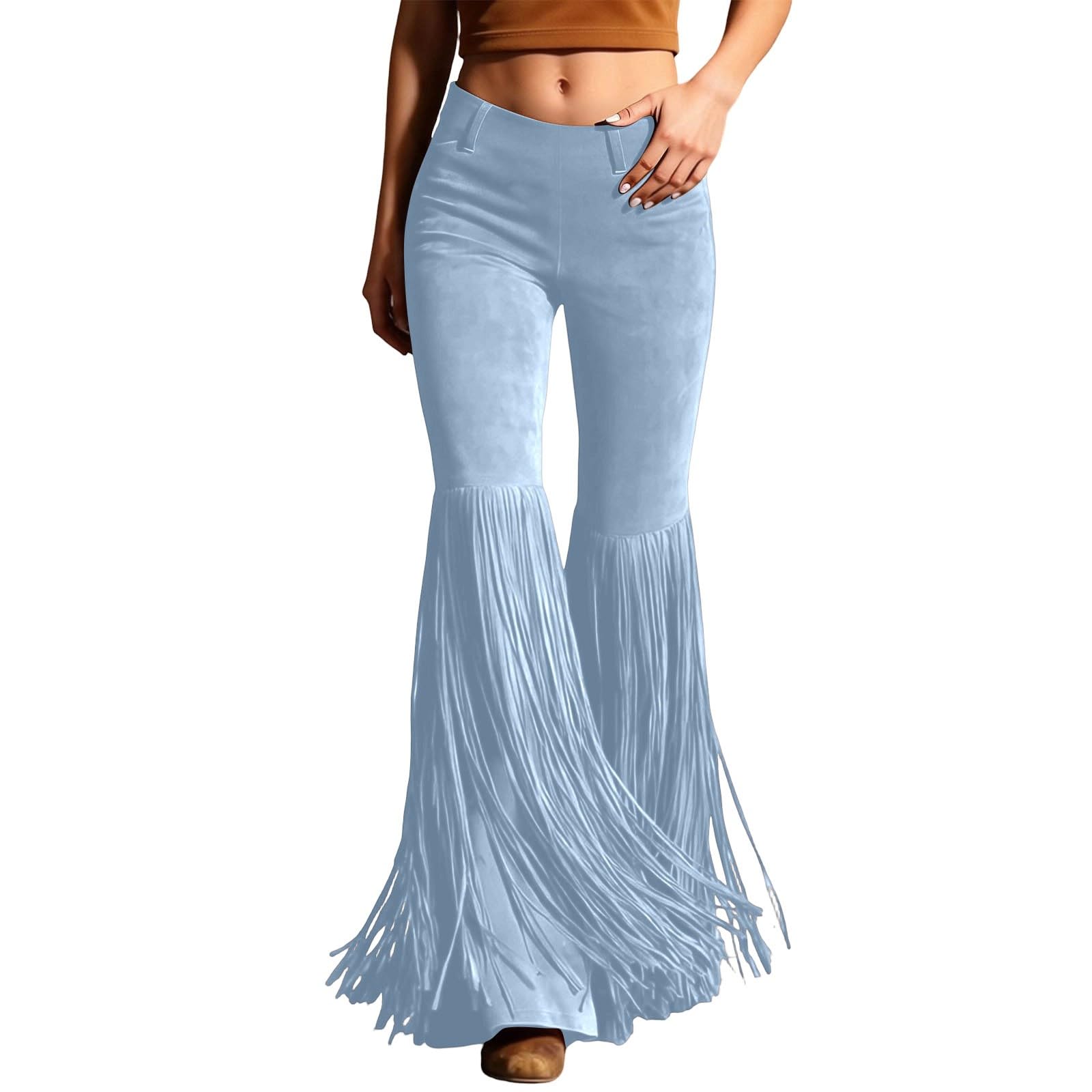 Eauptffy Riding Trousers Women's Cowgirl Costume Long Chaps Pants with Fringes Hippie Trousers Fringe Trousers Vintage Fancy Dress Costumes Retro Western Cosplay Cowboy Costume Western Pants Suede — image 1