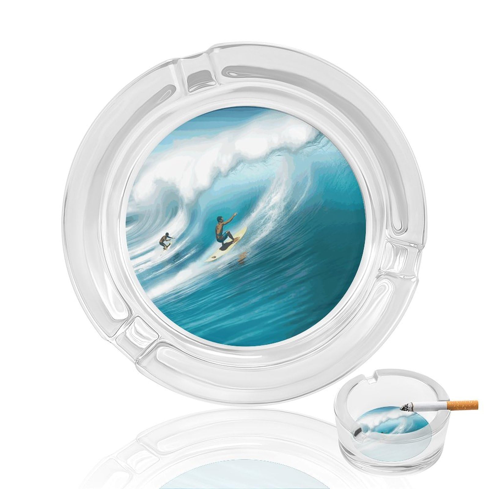 Surfing Ashtray Cigar Cigarette Rest Glass Outdoor Cigar Ashtrays with 3 Grooves Travel Cigar Ashtrays Fancy Cute Cool Ash Tray for Smokers Tabletop