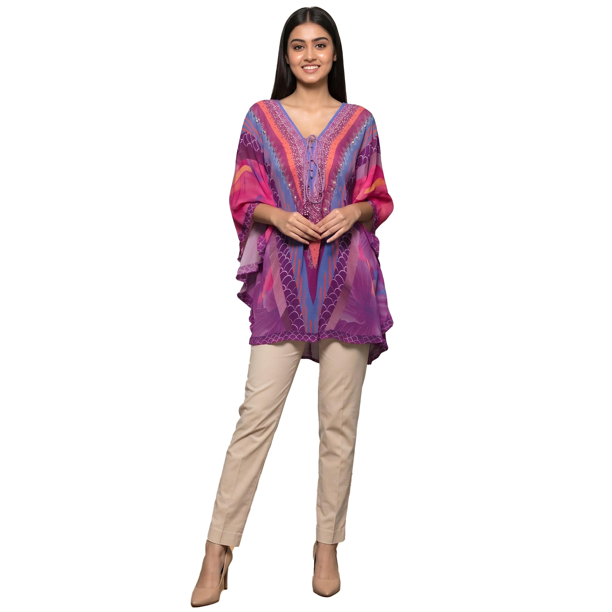 Pink and Purple Embellished Floral Tunic-image-49