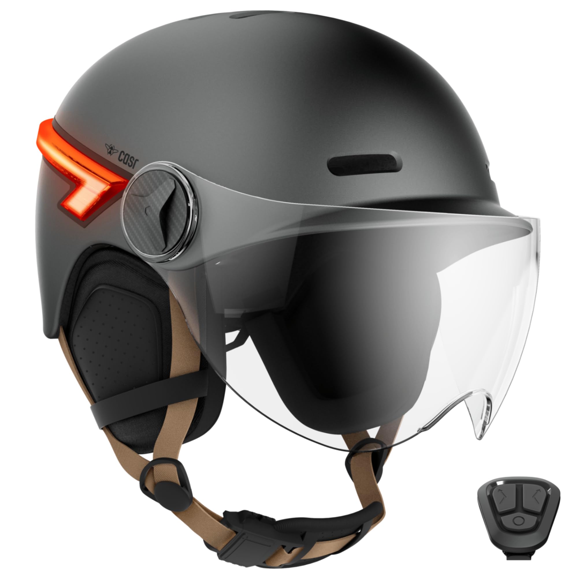 CASR Glow LED Bike and Scooter Helmet - XL Visor and Removable Earmuffs, Rear Flashers and Remote Control - Stylish Urban Design for Men and Women
