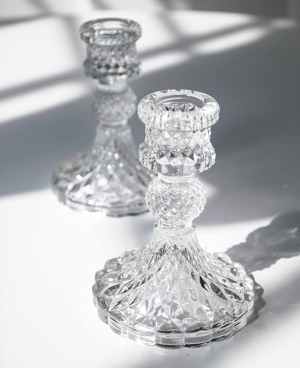 NC Taper Candle Holders Set of 2, Clear Glass Candlestick Holder Fit 0.8 Ih Candles, 4 Ih Tall Crystal Decorative Candle Stand Centerpiece for Table Wedding Dinning Party