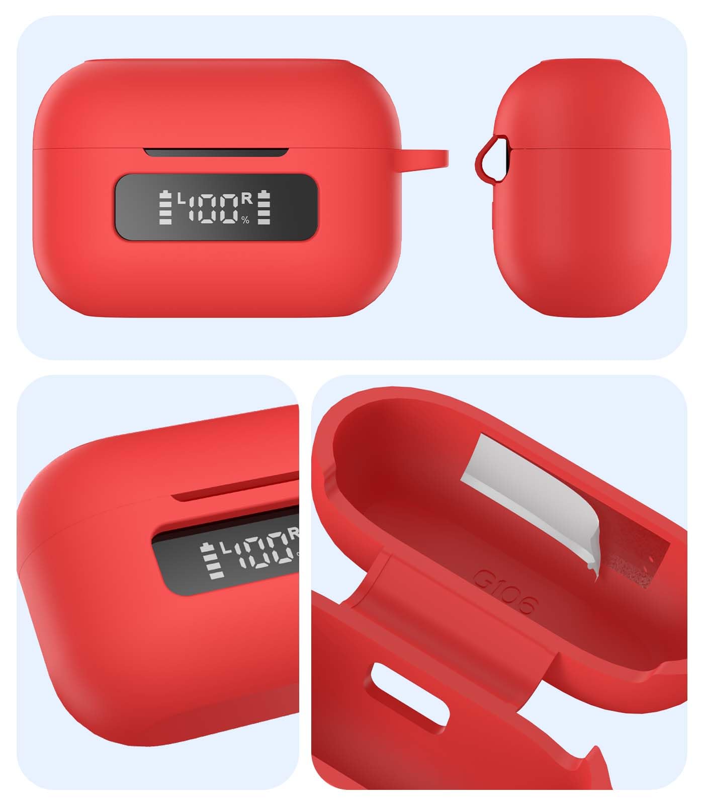 AGENTNANO for TOZ0 NC9(2024) Case Cover, Silicone Protective Scratch Resistant Battery Display Visible Design Cover for TOZO Hybrid Active Noise Cancelling Wireless Earbuds with Carabiner-Red