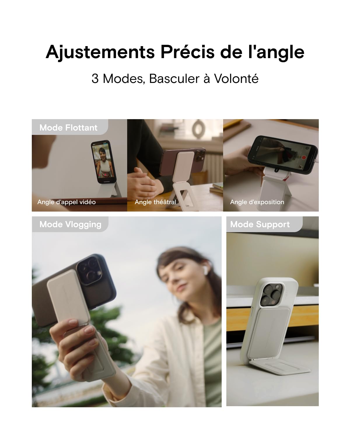 MOFT Trepied Smartphone pour iPhone 17/16/15/14/13 Serie Compatible avec MagSafe, Trepied iPhone Portable avec 3 Modes pour Self-vlogging, Parcourir, Photographie Macro, Appel Vidéo, Noir Jais