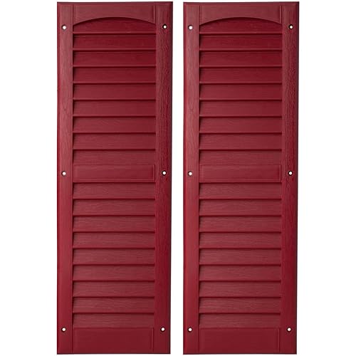 2 Pack, Louvered Shed Shutter or Playhouse Shutter Brick Red 9" X 27"