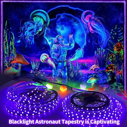 Image of Upgraded 33ft /10M LED Black Light Strip Set with Remote, 600 LEDs, 12V Self-Adhesive Dimmable Black Light Fixture, for Dance Parties, SMD2835 LED Lamp Beads, Non-Waterproof