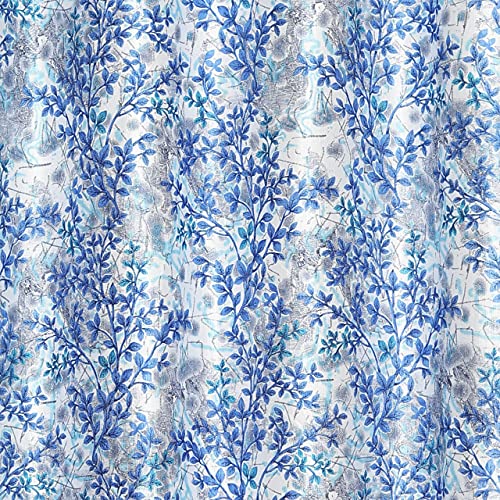 Image of 5 Feet Polyester Floral Light Filtering Window Curtains for Living Room, Bedroom & Dining Room, Eyelet Top, Aqua Printed and Solid Plain Curtain Set of 4