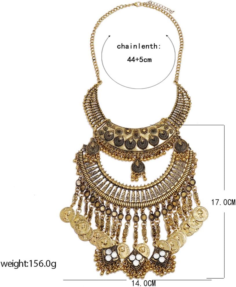 Bohemian Chunky Collar Beads Coin Pendant Choker Necklace Jewelry for Women (Gold) - Image 2