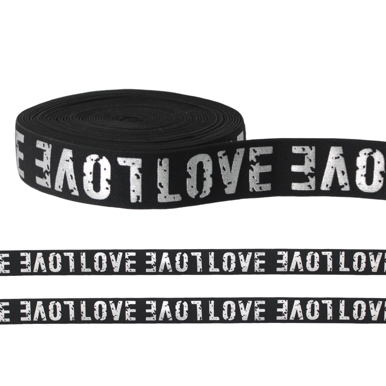 Yalulu 10 Yards Love Printed Elastic Bands Elastic Band Braided Elastic String Love Rubber Webbing for Clothing Trousers Sewing Supplies (Silver, 40mm)