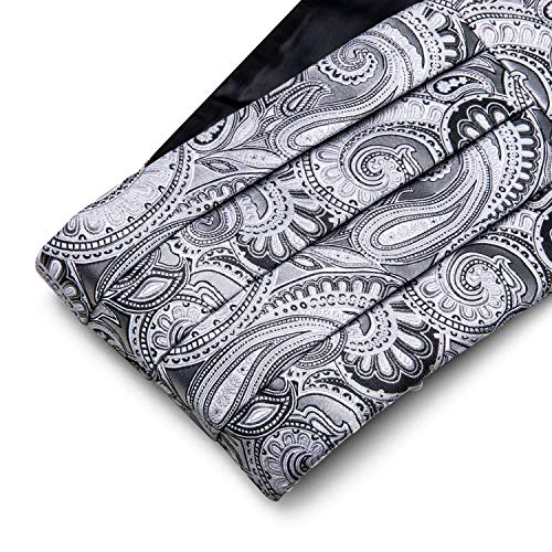 Image of YOHOWA Men Cummerbund Bow Tie Set Silk Paisley Formal Pre-Tied Bowtie Pocket Square Cufflinks Wedding Party Prom