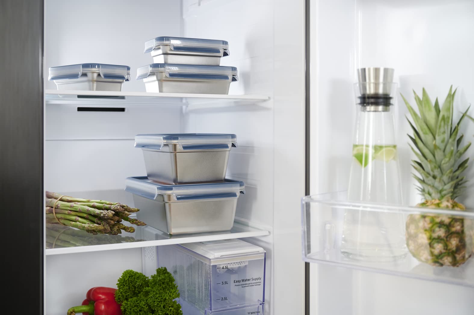 EMSA Clip&Close Inox - Caja de conservación (3 L, ligera e higiénica, acero inoxidable 304, impermeable, compatible con congelador, horno, lavavajillas, tapa de clip, tecnología alemana N1150700