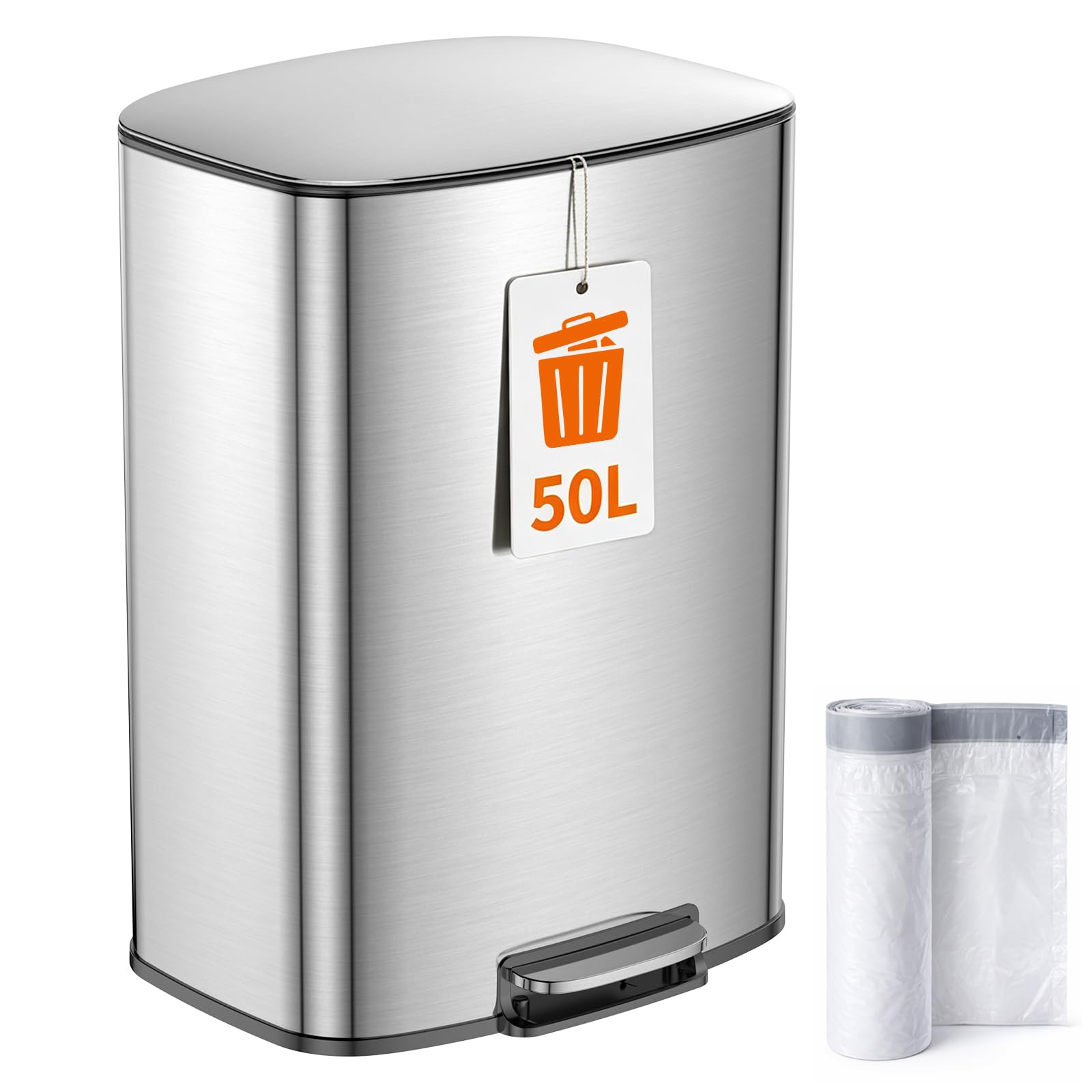 YEAUPE PRO Mülleimer Küche 50L Edelstahl Treteimer mit Fußpedal