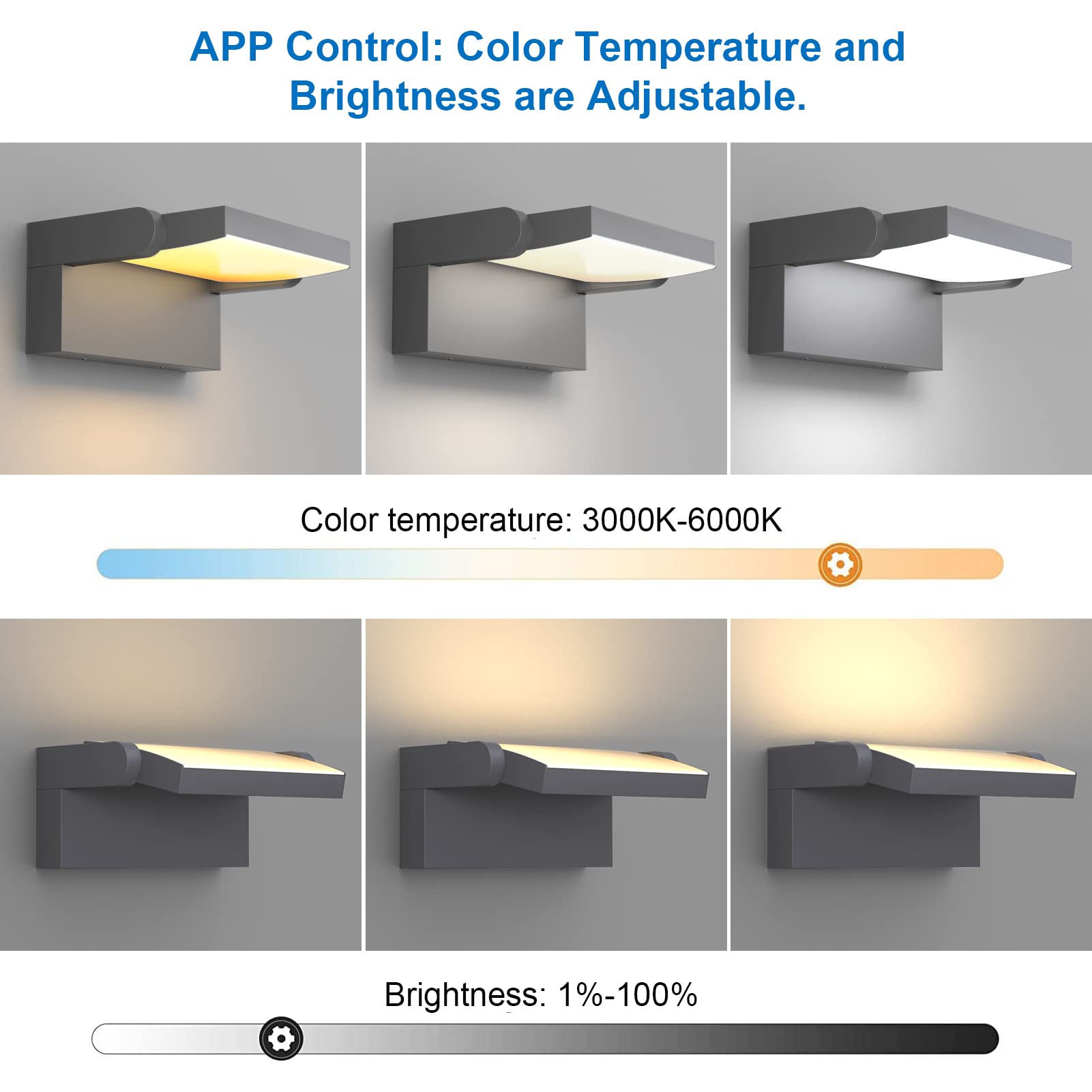 Klighten 24W Wandleuchte Aussen Dimmbar mit APP-Steuerung, Timer, Schwenkbar LED Panel, Wandlampe Innen Außen, Wasserdicht IP65 Außenlampe für Eingang Terrasse, Anthrazit, 1500 LM, 3000K-6000K