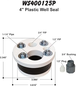 Merrill MFG 4 Well Seal Cap with Single Top Plate Single Drop 1-1/4 Water Well Seal for Submersible or Jet Pumps, Heavy-Duty Construction for 4 Inch Well Casing