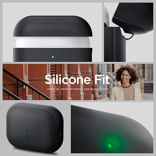 Miniatura 2 de Spigen Funda de silicona diseñada para AirPods Pro de 2 generación 20222023 (cable USB-CLightening) Airpods Pro 2 con cordón, color negro y negro