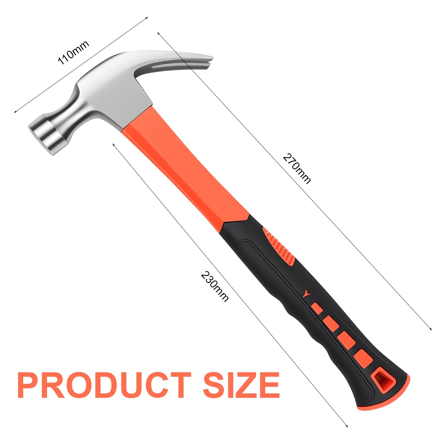Claw Hammer Framing Hammer Camping Hammers Long Handle Electricians Sheep Horn Hammer Straight Claw Hammer with Comfortable Grip for DIY Home Craft 11 oz - Image 2