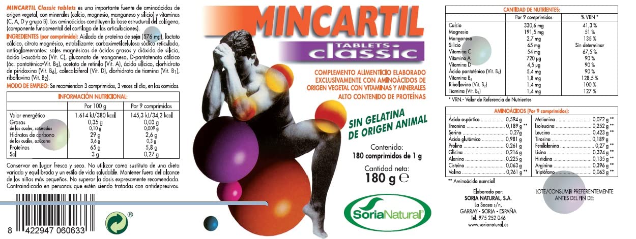 Soria Natural Mincartil Classic Tablets - Mejora la Función Articular, Mantiene Huesos Fuertes - Nutrientes para la Salud Ósea - Silicio, Magnesio, Vitamina B, Calcio - 180 comprimidos (Paquete de 2)