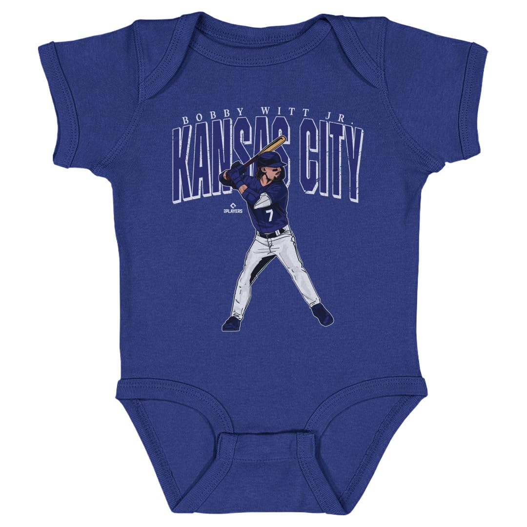 500 LEVEL Bobby Witt Jr. One-Piece Infant Bodysuit - Bobby Witt Jr. Kansas City Big Time WHT (Royal Blue, 18M)
