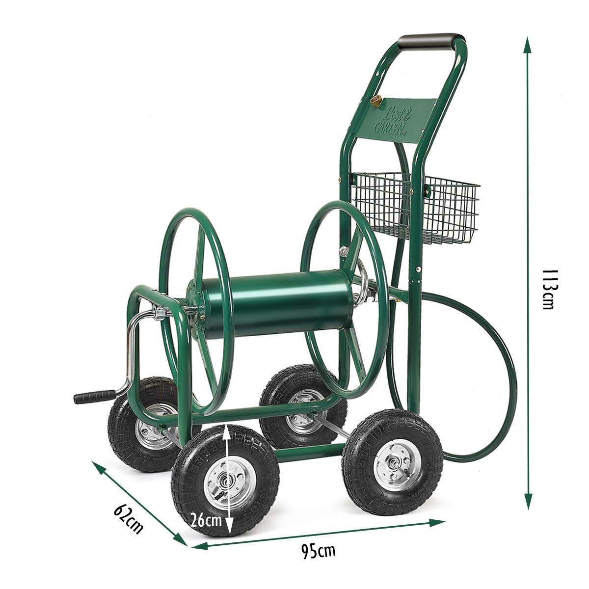 COSTWAY 80M Schlauchwagen Gartenschlauchwagen, für 5/8" Schlauch, Schlauchaufroller mit Korb, Schlauchhalter Metall, Schlauchtrommel mit 189cm Anschlusschlauch