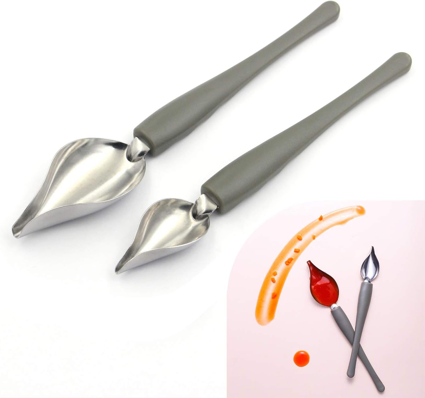 Lohas SelectProfessional Small Precision Culinary Drawing Decorating Spoons Set,2 Pcs Multi-use Stainless Steel Chef Culinary Drawing Spoons for Decorative Plates,Cake,Dessert with Comfortable Handle
